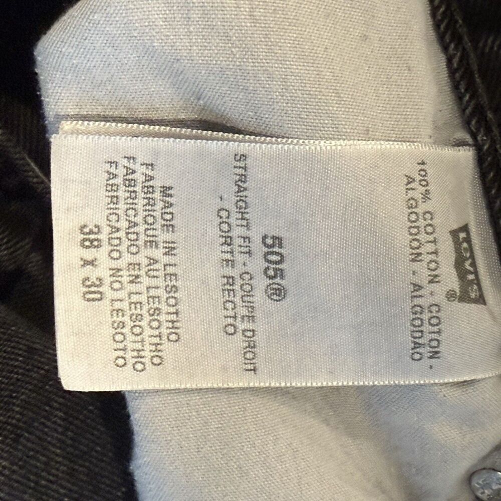 Men's Levis 505 size 38 X 30 Regular Fit Straight Leg Denim Jeans Black - Picture 5 of 6
